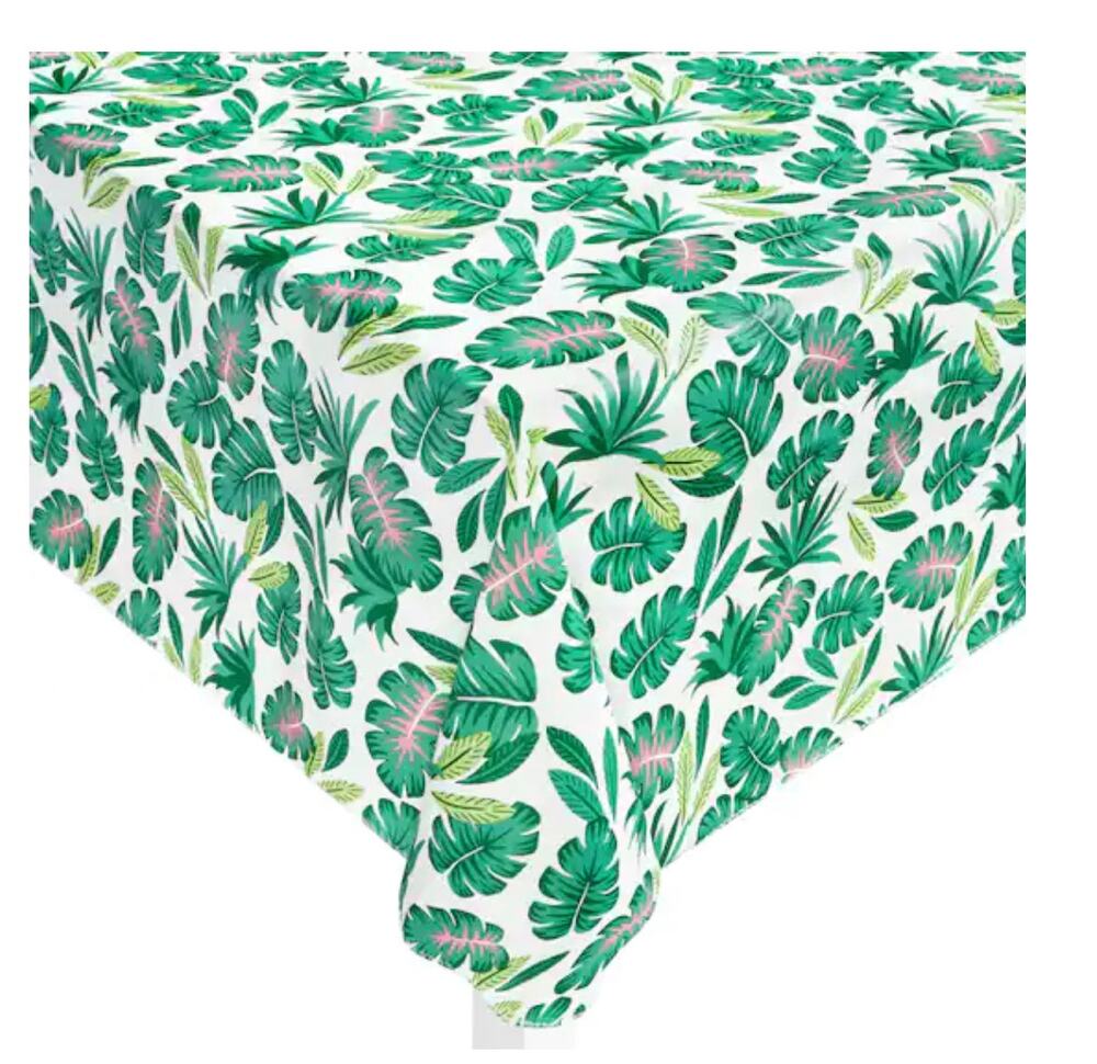 Tropical 52” x 70" Green Leaves Monstera Summer Vinyl Tablecloth - NEW